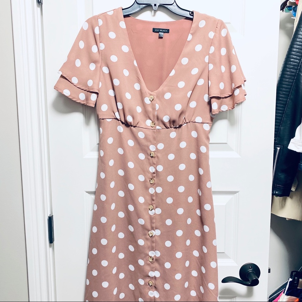 Lily Black Mauve & White Polka Dot dress